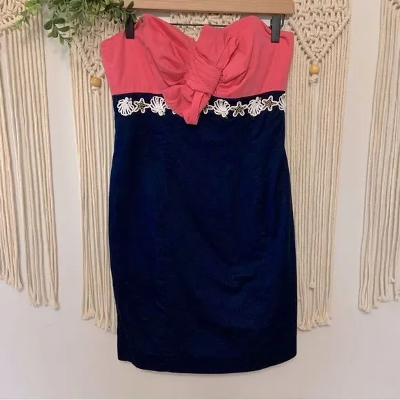 LILLY PULITZER Krissa Strapless Dress Multi Colorblock Pink Blue Size 6 - Picture 2 of 16